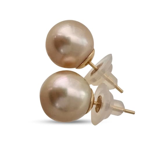Gorgeous AAA 11mm Round Natural Color Golden South Sea Cultured Pearl
Stud Earrings with 14k Gold