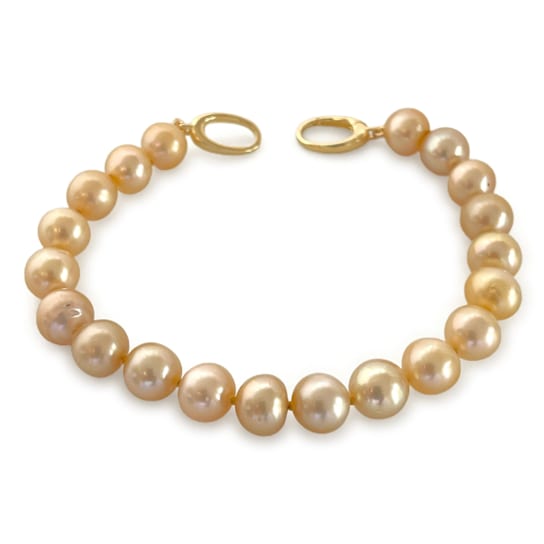 9-9.9mm Natural Color Golden South Sea Cultured Pearl Bracelet with 18k
Gold Plated Clasp