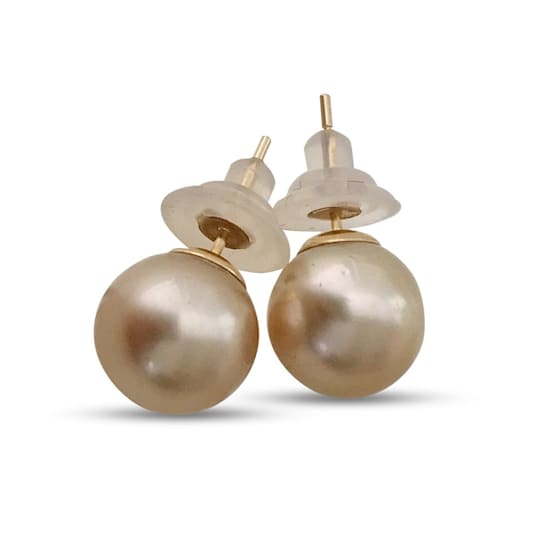 AAA 12.5mm Round Natural Color Golden South Sea Cultured Pearl Stud
Earrings with 14k Gold Backing