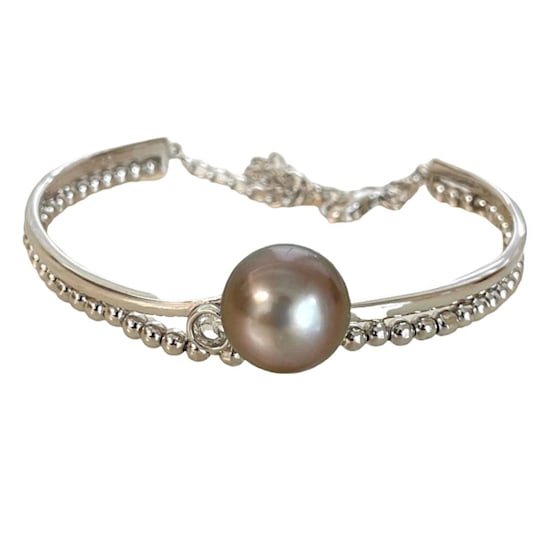 Lavender 13mm Natural Color Tahitian Cultured Pearl Bracelet with White Topaz