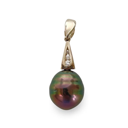 14K Gold Pendant with Rose/Mauve Peacock Natural Color Tahitian Cultured
Pearl with Diamond Accents