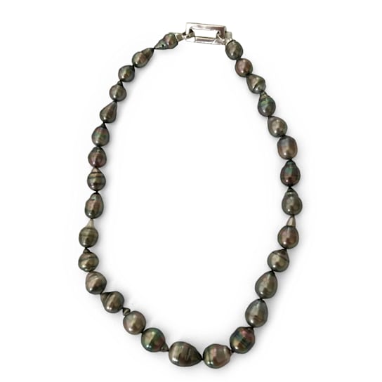 Stunning Tahitian Baroque Natural Color Peacock Cultured Pearl Strand 8.6x10.8mm