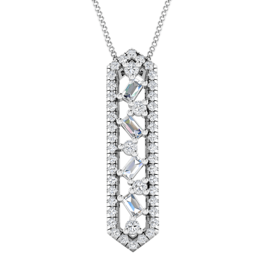 0.30ctw Round and Baguette White Diamond Geometric Love Ladder Pendant
in 14Kt White Gold