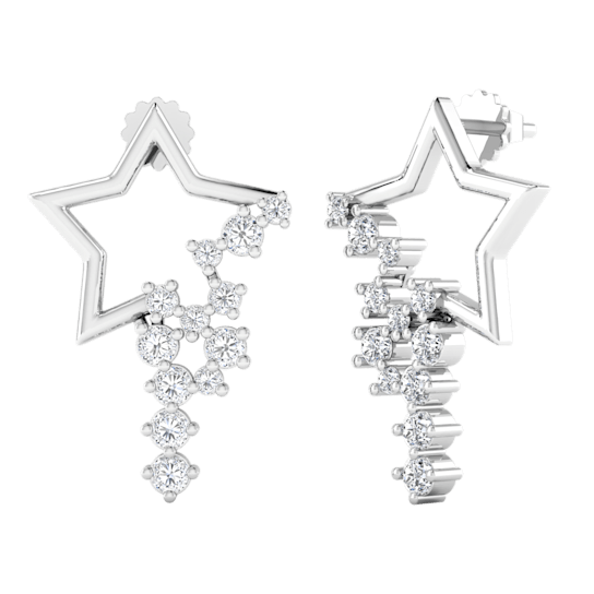 0.40ctw Round White Diamond Galaxy Star Drop Earrings in 14KT White Gold