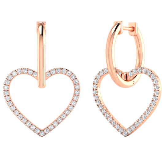 0.29ctw Round White Diamond Hoop Dangling Love Heart Earrings in 14KT
Rose Gold