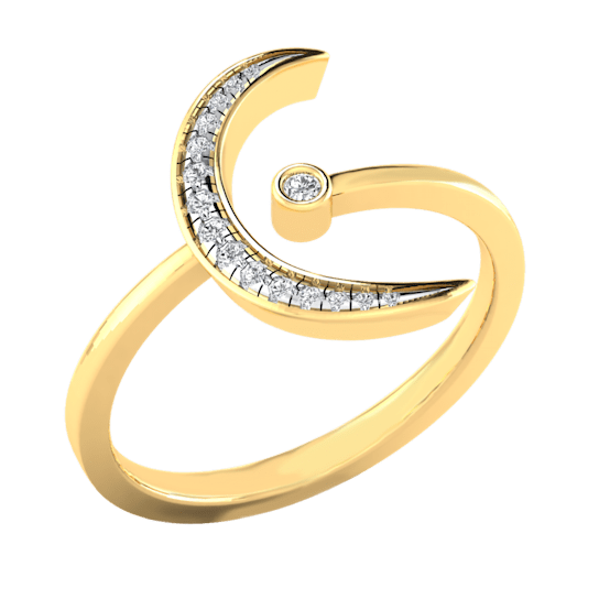 0.10ctw Round White Diamond Half Moon Open Design Ring in 14KT Yellow Gold