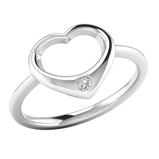 0.03ct Round White Diamond Open Design Heart Ring in 14KT White Gold