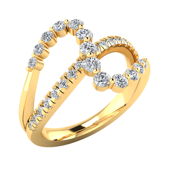 0.50ctw Round White Diamond Crossover Ring in 14KT Yellow Gold