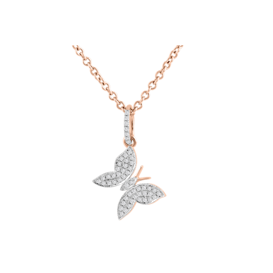 0.22ctw Round White Diamond Butterfly Pendant in 14KT Rose Gold.