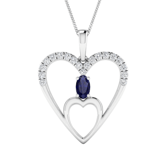 0.58ctw Blue Sapphire and White Diamond Double Heart Pendant in 14Kt
White Gold
