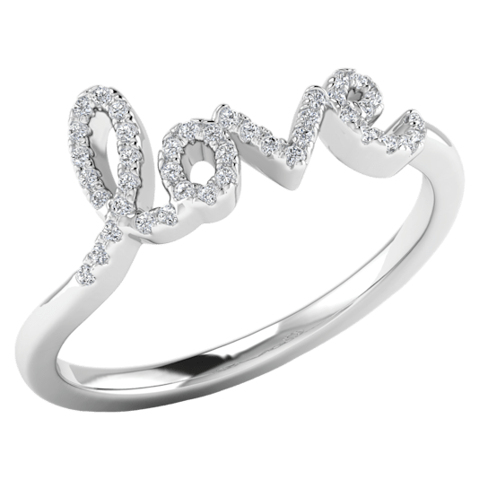 0.13ctw Round White Diamond Love Script Ring in 14KT White Gold