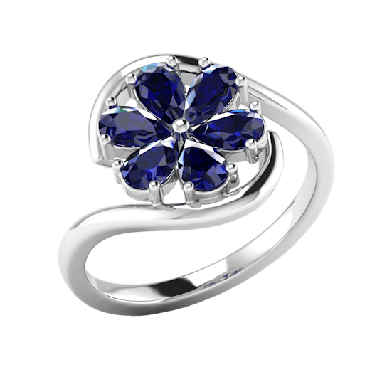 1.80ctw Pear Shape Blue Sapphire Flower Bypass Ring in 14KT White Gold