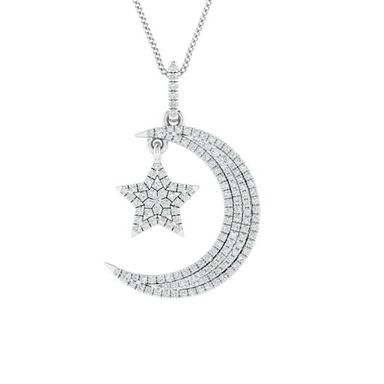 0.68Ct Round White Diamond Moon and Star Galaxy Pendant in 14KT White
Gold. Chain not included.