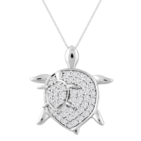 Cute Turtle Mother & Child Pendant Necklace in 14KT White Gold
Natural White Diamond 0.73Ct