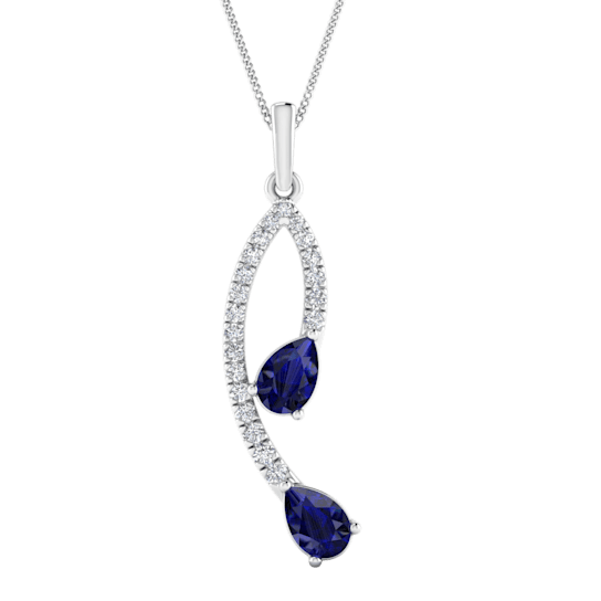 1.18ctw Blue Sapphire and White Diamond Drop Pendant in 14KT White Gold
