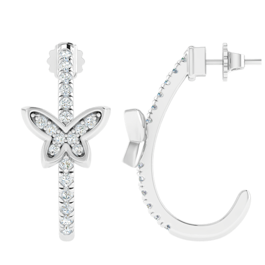 0.30ctw Round White Diamond J-Hoop Butterfly Earrings in 14KT White Gold