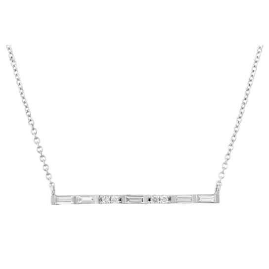 0.30Ctw Round and Baguette White Diamond Bar Necklace in 14KT White Gold