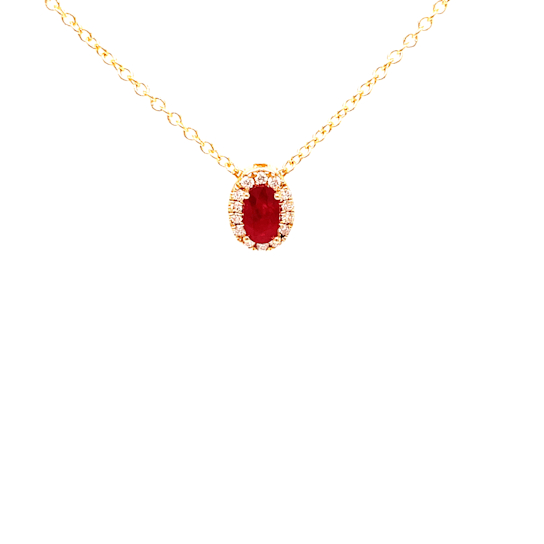 14K Yellow Gold Necklace with Diamonds and 1/4 Carat Oval Ruby