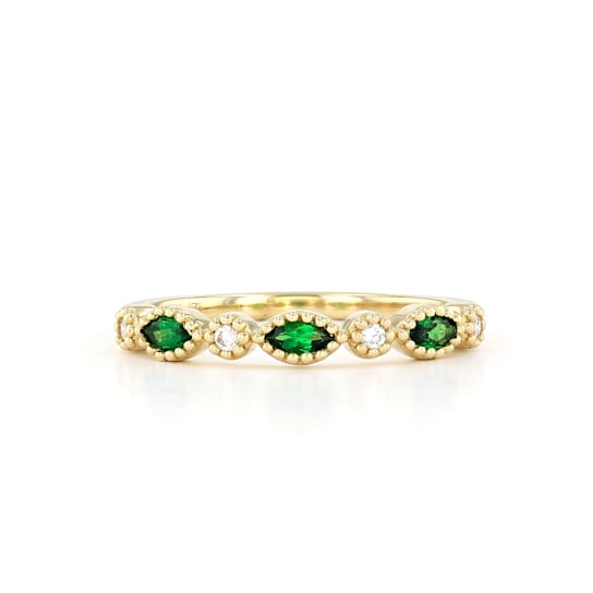 14K Yellow Gold Tsavorite and Diamond Stackable Ring