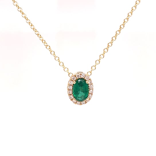 14K Yellow Gold Necklace with Diamonds and 1/4 Carat Oval Emerald