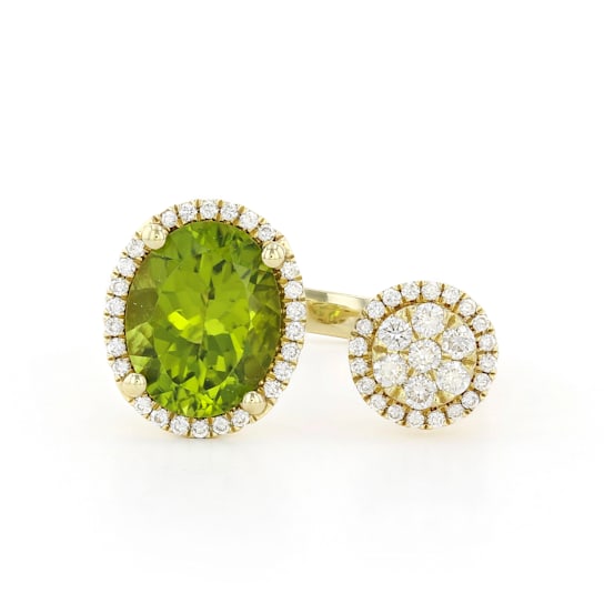 14K Yellow Gold Peridot and Diamond Ring
