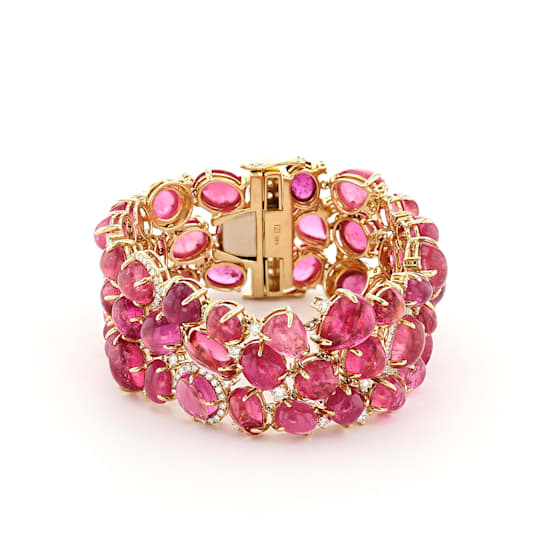 14K Yellow Gold 130ct Pink Tourmaline and Diamond Bracelet