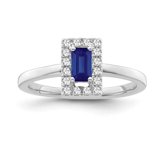 Sterling Silver Diamond 0.12Ctw and Sapphire Ring