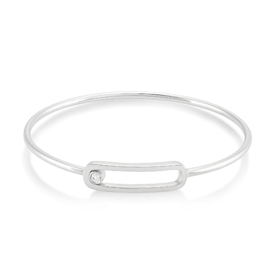 Rhodium Over Sterling Silver Diamond Bangle Bracelet 0.10ctw