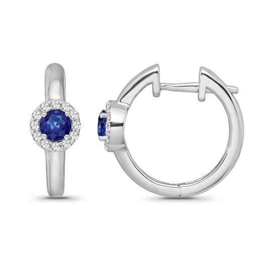 Diamond 0.20Ctw and  Blue sapphire Sterling Silver Earring