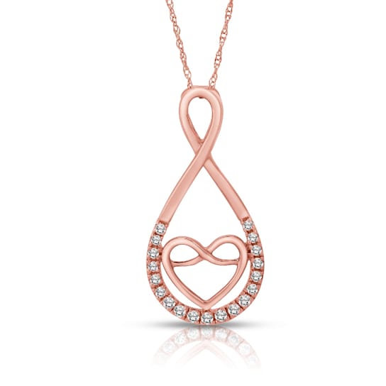 Diamond 0.20Ctw 10k Rose Gold Heart Pendant With Chain