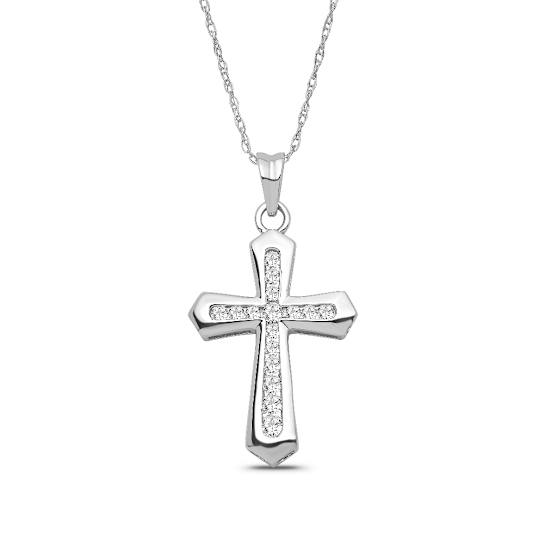 Diamond 0.33Ctw 10k White Gold Cross Pendant With Chain