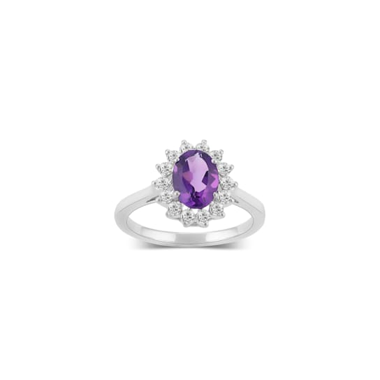 Sterling Silver Diamond and Amethyst Ring 0.33ctw