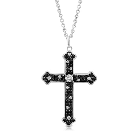 Diamond 0.62Ctw Sterling Silver Cross Pendant With Chain