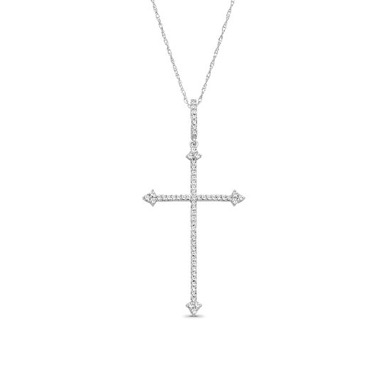 Diamond 0.33Ctw 10k White Gold Cross Pendant With Chain