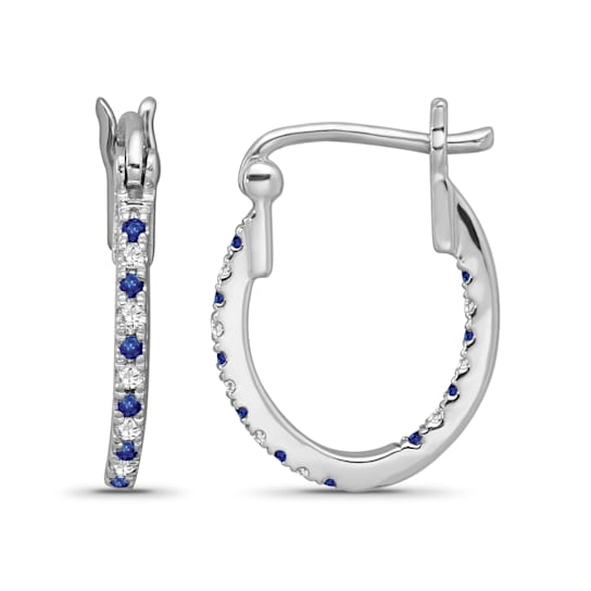 Diamond 0.10Ctw and  Blue sapphire Sterling Silver Earring