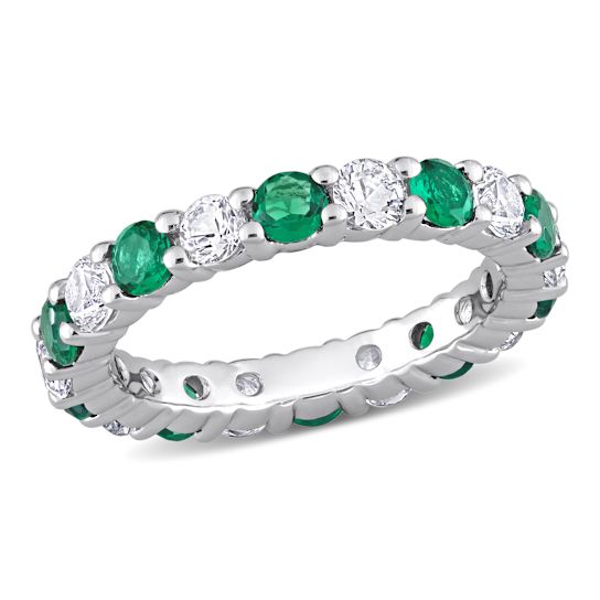 3 1/5 CTW Created Emerald and Created White Sapphire Eternity Band in
Sterling Silver