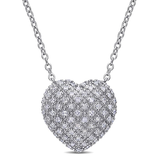 1 CT TW Round-Cut Diamond Clustered Heart Necklace in Sterling Silver