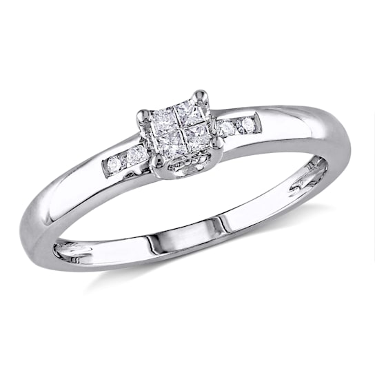 1/8 CT TW Princess Cut Diamond Quad Engagement Ring in Sterling Silver