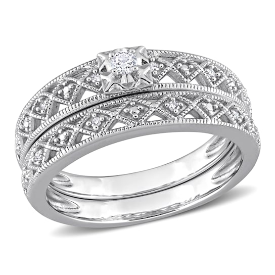 1/10 CT TW Diamond Filigree Bridal Set in Sterling Silver