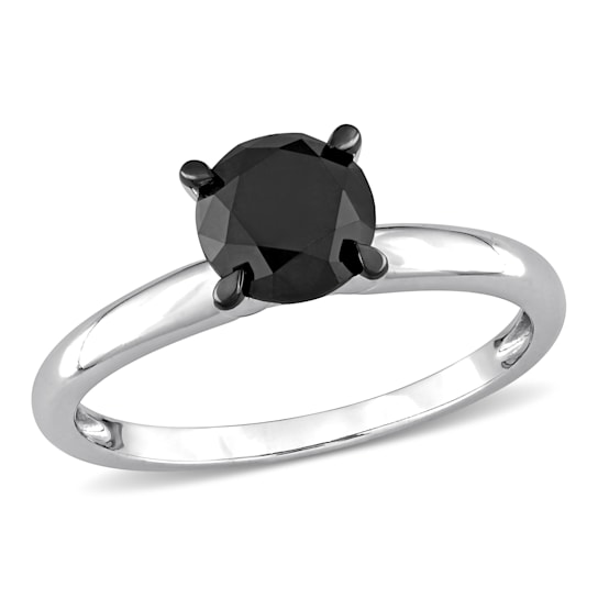 1-1/2 ct Black Diamond Solitaire Engagement Ring in 14K White Gold