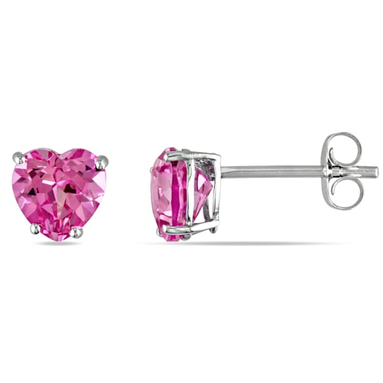 2 CT TGW Created Pink Sapphire Stud Earrings in 10K White Gold