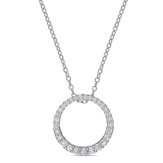 1/3 CT TW Diamond Circle Pendant with Chain in Sterling Silver