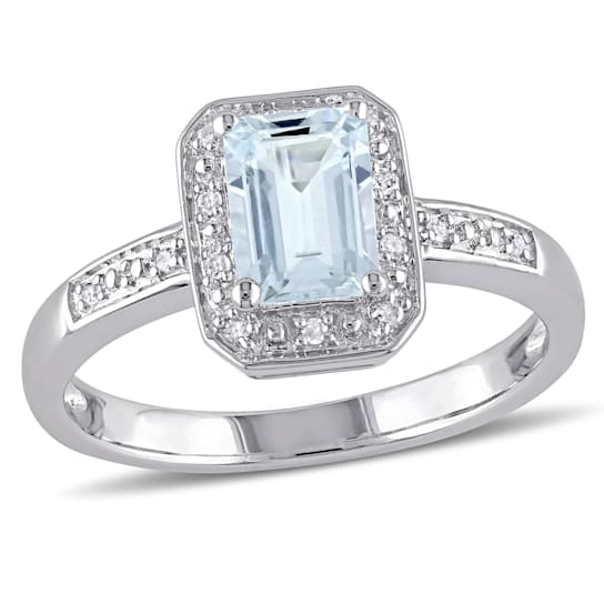 1 CT TGW Aquamarine and Diamond Accent Ring in Sterling Silver