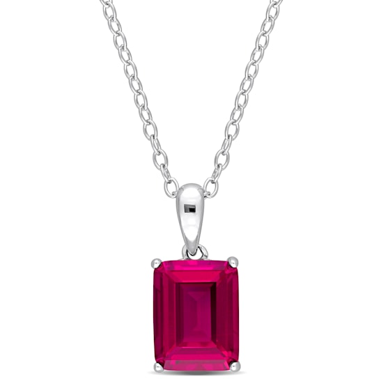 3 3/4 CT TGW Created Ruby Solitaire Pendant with Chain in Sterling Silver
