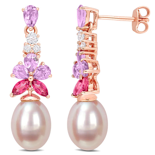 8.5-9MM Pink Cultured Pearl, Rose de France and Topaz Earrings in 18K
Rose Over Sterling Silver