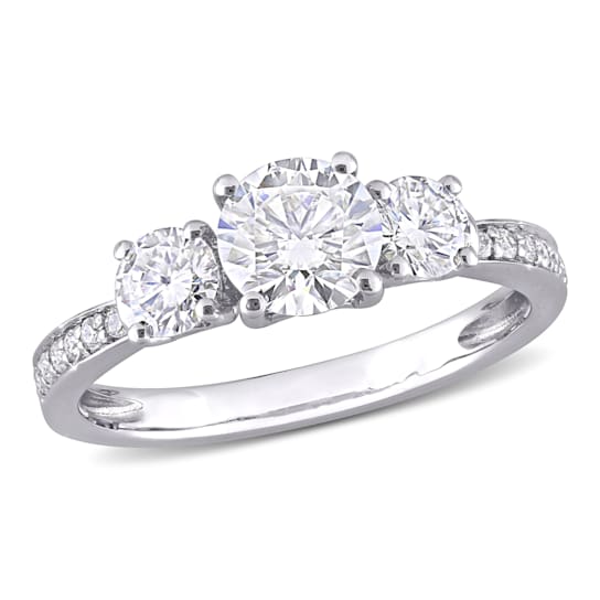 1-3/8 CT DEW Created Moissanite 3-Stone Engagement Ring in 10K White Gold