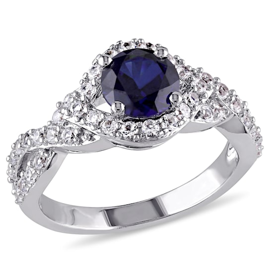 2 1/10 CT TGW Created Blue and Created White Sapphire Crossover Twist
Ring in Sterling Silver