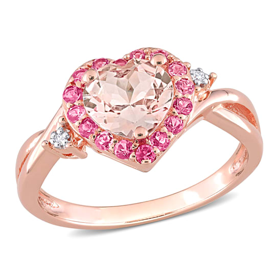 1 1/3 CT TGW Morganite, Tourmaline and Diamond Heart Ring in 18K Rose
Gold Over Sterling Silver