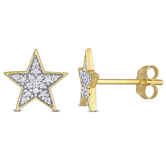 1/10 CT TDW Diamond Star Stud Earrings in 10k Yellow Gold