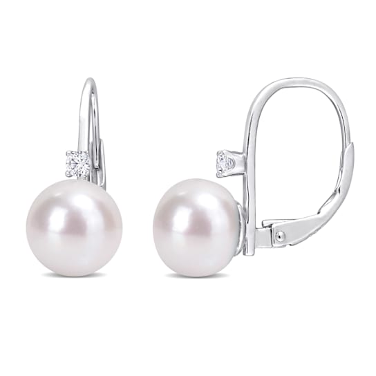 9-9.5MM Freshwater Cultured Pearl and 1/7 CT TGW Cubic Zirconia Earrings
in Sterling Silver